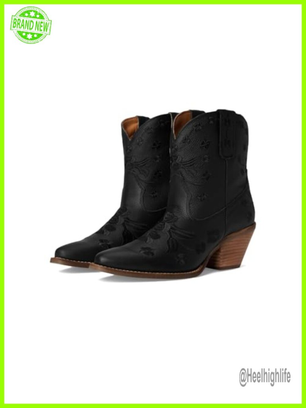 Dingo Sweetheart Floral Embroidered Leather Snip Toe Ankle Boots Block Heel